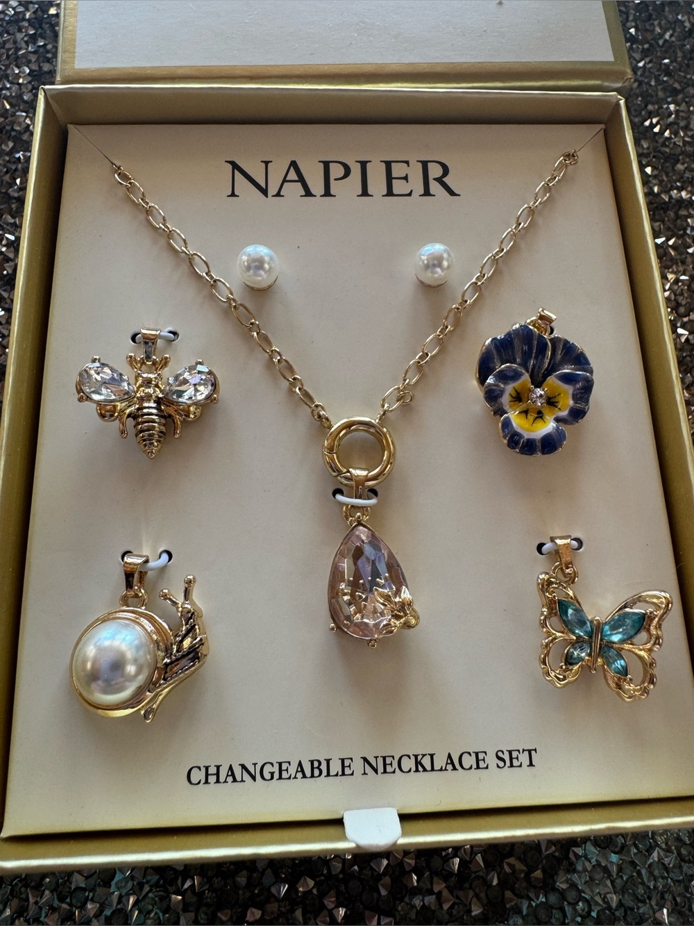 Napier Changeable Necklace Set Butterfly Pendant + More New in Box